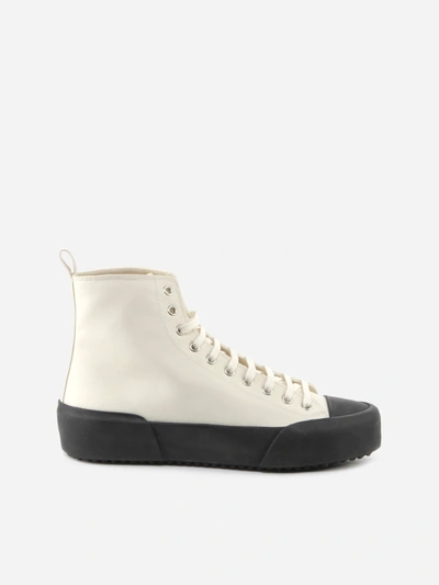 Shop Jil Sander High Sneakers In Cotton Canvas In White, Black
