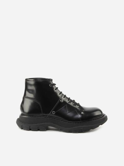 Shop Alexander Mcqueen Shiny Black Calfskin Ankle Boots