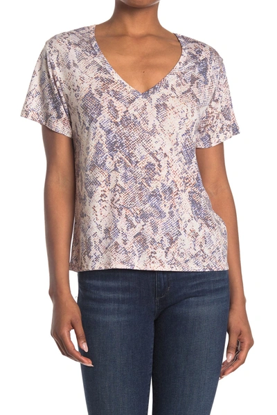 Shop Abound V-neck Snake Skin Print Burnout T-shirt In Blue Snake