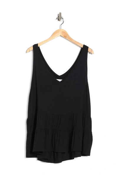 Shop 14th & Union Double V-neck Sleeveless Tiered Top In Black