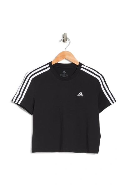 Shop Adidas Originals Essentials Loose 3-stripes Cropped T-shirt In Black/white