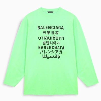 Shop Balenciaga Fluo Green Languages Long Sleeves T-shirt