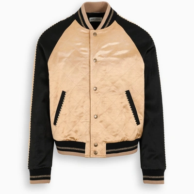 Shop Saint Laurent Black/gold Teddy Quilted Jacket In Beige