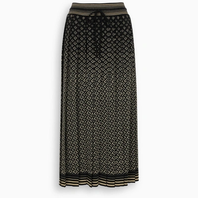 Shop Gucci Black/gold Long Skirt With Gg Motif In Multicolor