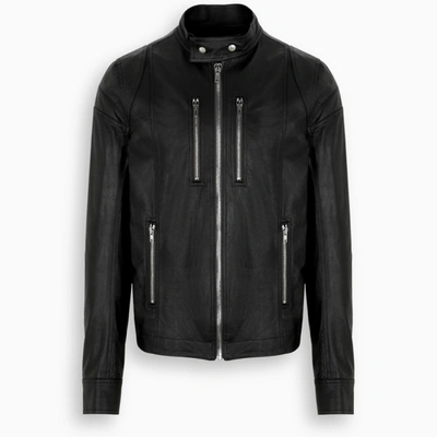 Shop Rick Owens Black Zip Leather Jacket