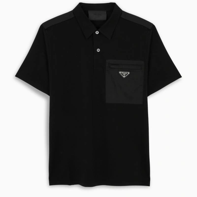 Shop Prada Black Nylon Pocket Polo Shirt