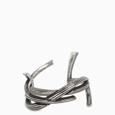 Shop Saint Laurent Silver-tone Metal Monogram Ring With Striations