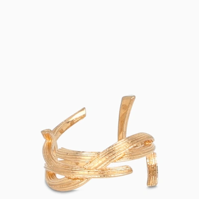 Shop Saint Laurent Gold-tone Metal Monogram Ring With Striations
