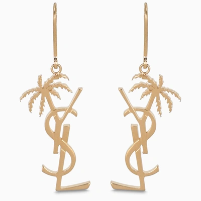 Shop Saint Laurent Gold-tone Metal Monogram Palm Earrings