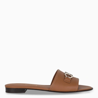 Ferragamo Gancini Slide In Cognac Leather Women In Brown