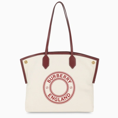 Shop Burberry Canvas Society Medium Bag In Beige