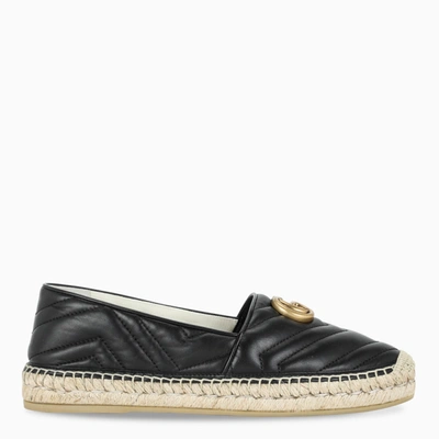 Shop Gucci Black Leather Espadrillas With Double G