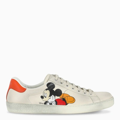 Shop Gucci Ivory Ace Disney Sneakers In White