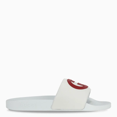 Shop Gucci White/red Gg Slider Slippers