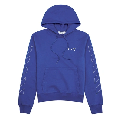 Shop Off-white Diag Blue Hooded Cotton Sweatshirt In Blue And White