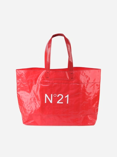 Shop N°21 Tote Bag With Contrasting Logo Print In Red