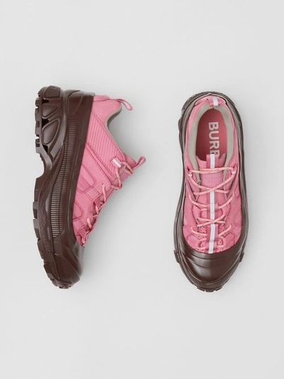 Shop Burberry Nubuck Arthur Sneakers In Pink/garnet