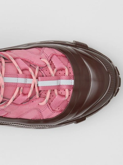 Shop Burberry Nubuck Arthur Sneakers In Pink/garnet