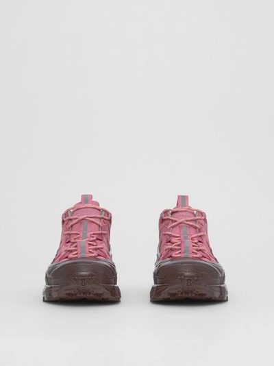 Shop Burberry Nubuck Arthur Sneakers In Pink/garnet