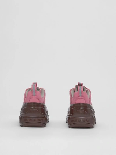 Shop Burberry Nubuck Arthur Sneakers In Pink/garnet