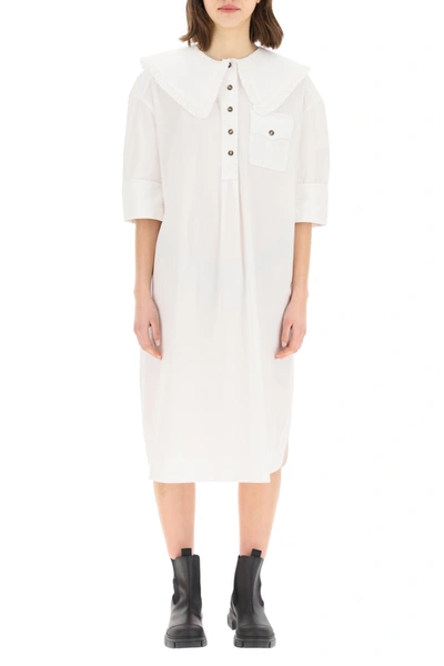 Shop Ganni Oversized Cotton Shirt Dress In Bright White