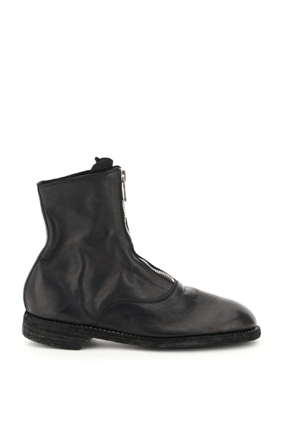 Shop Guidi Front Zip Leather Ankle Boots In Blkt