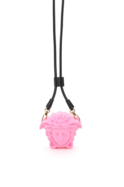 Shop Versace Airpods Case With Strap Medusa Sculpture In Baby Pink Oro