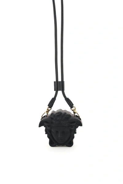 Shop Versace Airpods Case With Strap Medusa Sculpture In Nero Oro