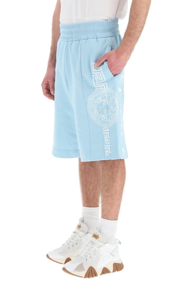 Shop Versace Short Sweatpants With Logo In Light Blue
