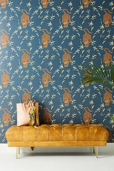 Shop Anthropologie Silent Tiger Wallpaper By Mitchell Black In Blue Size Swatch