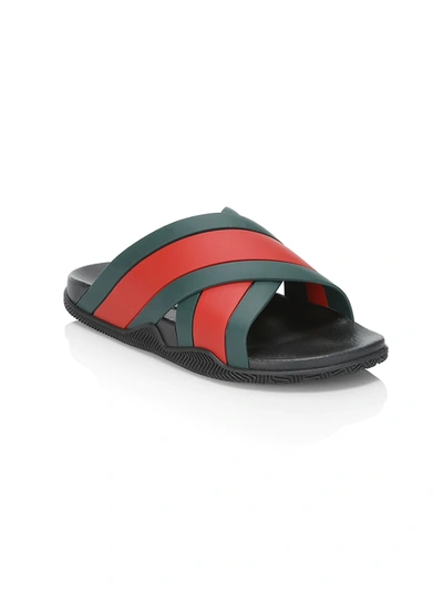 Shop Gucci Men's Rubber Slide Sandals In Bedred