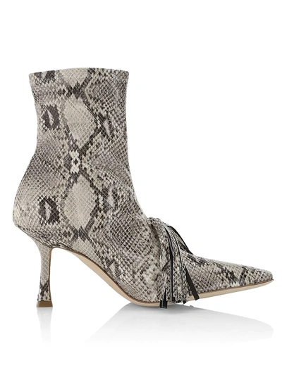 Shop A.w.a.k.e. Agnes Snakeskin-print Square-toe Tassel Boots In Grey Snake Print