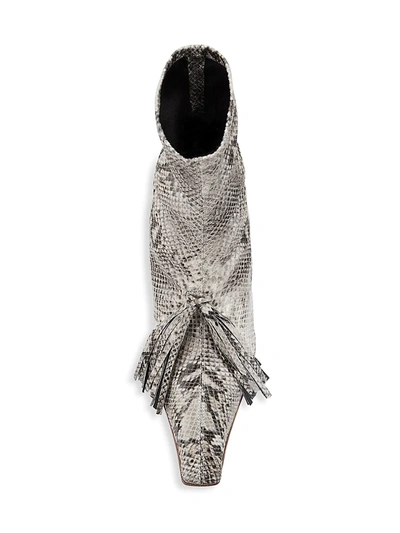 Shop A.w.a.k.e. Agnes Snakeskin-print Square-toe Tassel Boots In Grey Snake Print