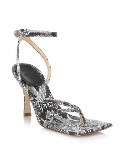 Shop A.w.a.k.e. Delta Snakeskin Ankle Wrap Sandals In Grey Snake