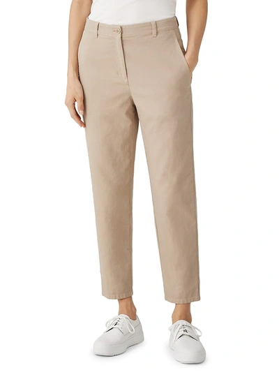 Shop Eileen Fisher High-waist Tapered Ankle Pants In Khaki
