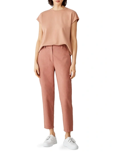 Shop Eileen Fisher High-waist Tapered Ankle Pants In Khaki