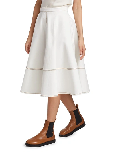 Shop Alexander Mcqueen Denim Stitch A-line Skirt In Ivory
