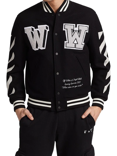 Shop Off-white Diagonal Varsity Bomber Jacket In Black White
