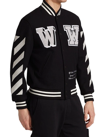 Shop Off-white Diagonal Varsity Bomber Jacket In Black White