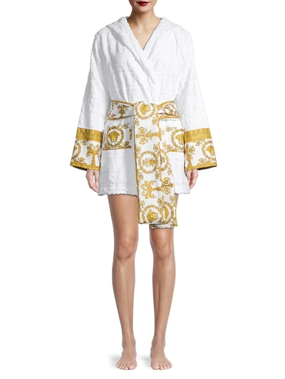 Shop Versace Women's Barocco Wrap Robe In Bianco