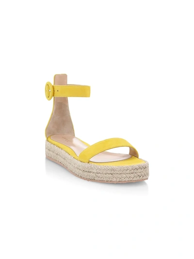 Shop Gianvito Rossi Portofino Suede Espadrille Flatform Sandals In Yellow
