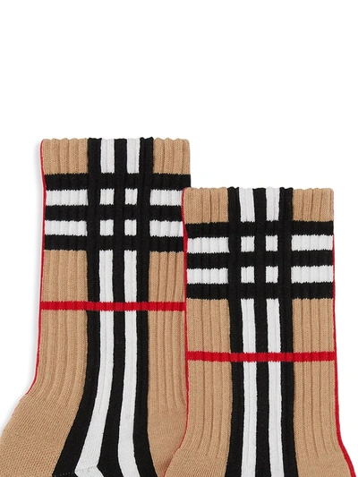 Shop Burberry Men's Check Intarsia Technical Stretch Cotton Socks In Archive Beige