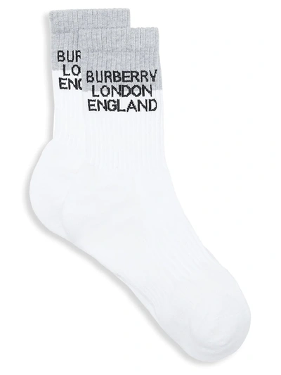 Shop Burberry Logo Intarsia Technical Stretch Cotton Socks In White Grey Melange