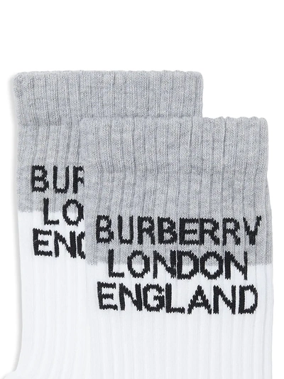 Shop Burberry Logo Intarsia Technical Stretch Cotton Socks In White Grey Melange