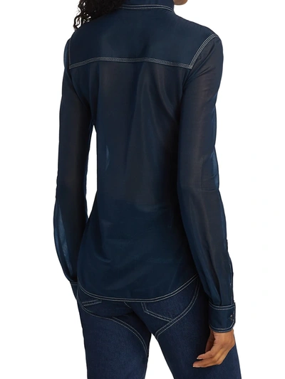 Shop Burberry Topstitch Sheer Shirt In Dark Carbon Blue
