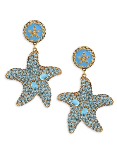 Shop Versace Tresor De La Mer Crystal Starfish Drop Earrings In Blue