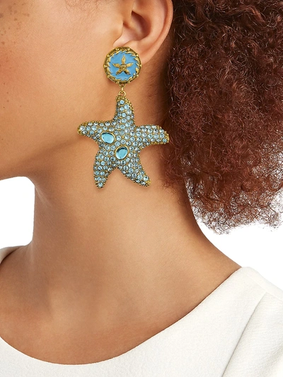 Shop Versace Tresor De La Mer Crystal Starfish Drop Earrings In Blue