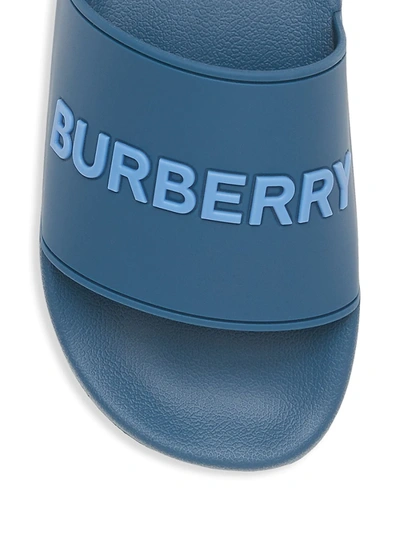 Shop Burberry Men's Furley Logo Rubber Pool Slides In Dark Cerulean Blue