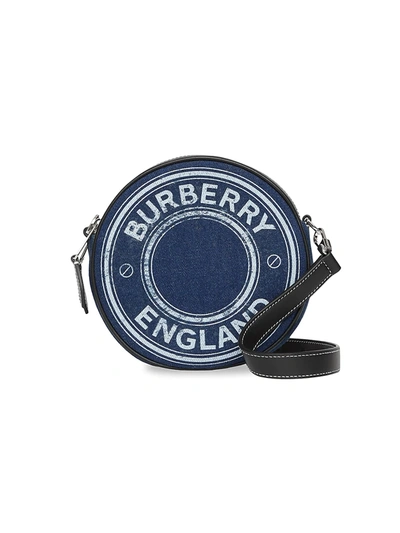 Shop Burberry Louise Logo Denim Circle Crossbody Bag In Dark Canvas Blue