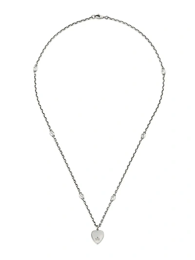 Shop Gucci Men's Gg Hearts Sterling Silver & Light Blue Enamel Necklace